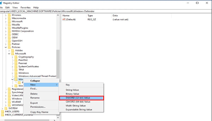 غیر فعال کردن ویندوز دیفندر از طریق Registry