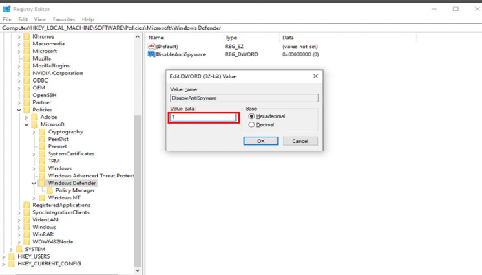 غیر فعال کردن ویندوز دیفندر از طریق Registry