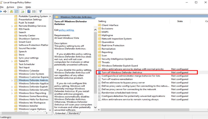 غیر فعال کردن دائم ویندوز دیفندر از طریق Group Policy